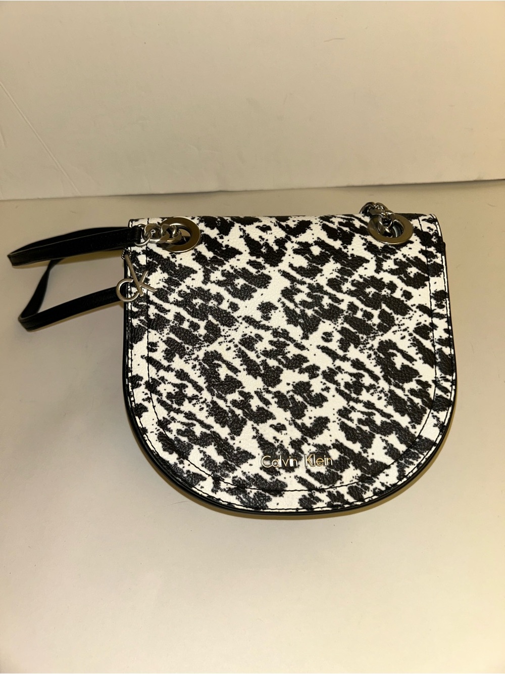 Calvin Klein Black & White Patterned Saddle Crossbody
